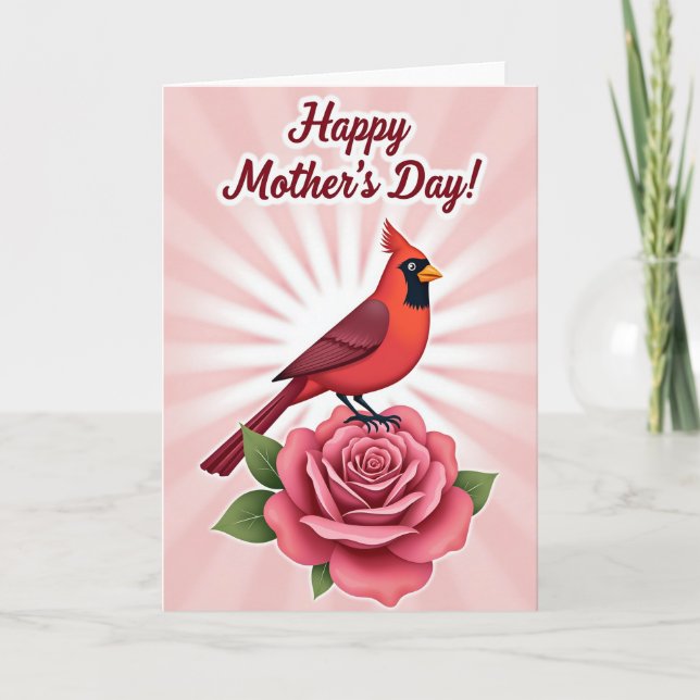 Rote Vogel-Rosen-Muttertagskarte Karte (Vorderseite)