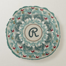 Rote Vögel und Personalisierte weiße Kiefern Rundes Kissen