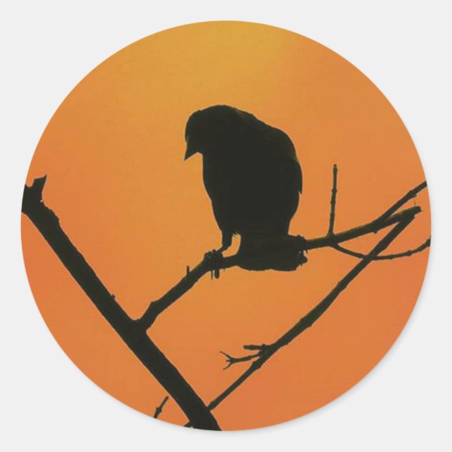Rote Vogelgezwitscher-Silhouette in Orange Runder Aufkleber (Vorderseite)