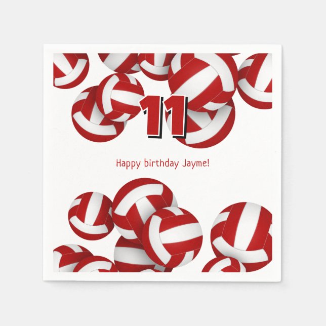 Rote Volleyball Mädchen Geburtstagsparty Serviette (Vorderseite)