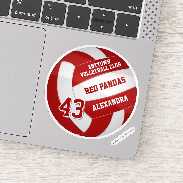 Rote Volleyballmannschaft farbenfrohe Kinder Name  Aufkleber (Detail)