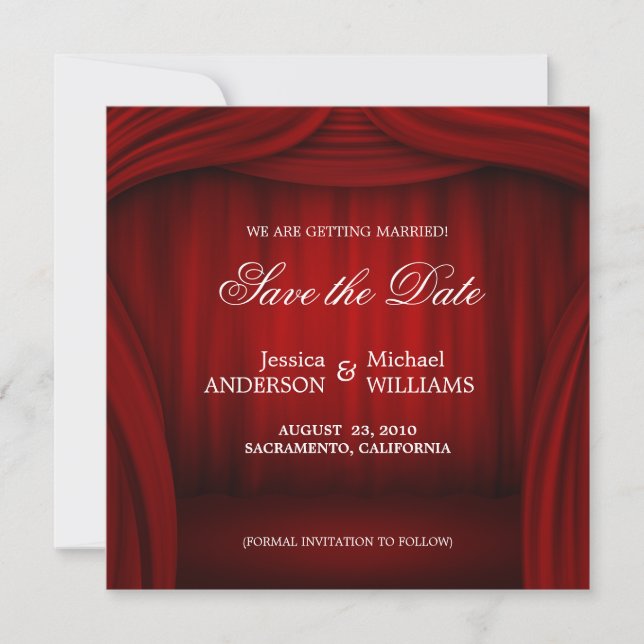 Rote Vorhang Save-the-Date-Ankündigung Save The Date (Vorderseite)