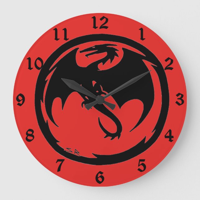 Rote Wanduhr des Schwarzen Drachen mit Zahlen (Vorderseite)