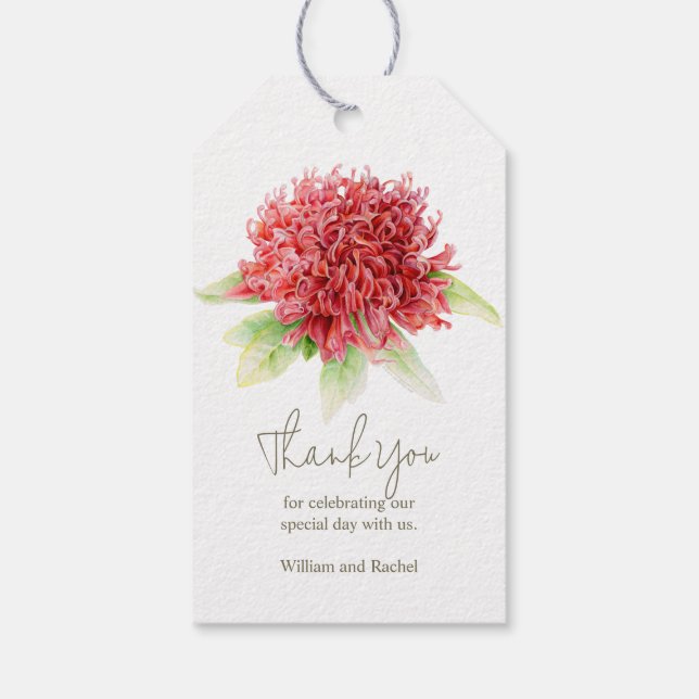 Rote Waratah-Blume Geschenkanhänger (Rückseite)