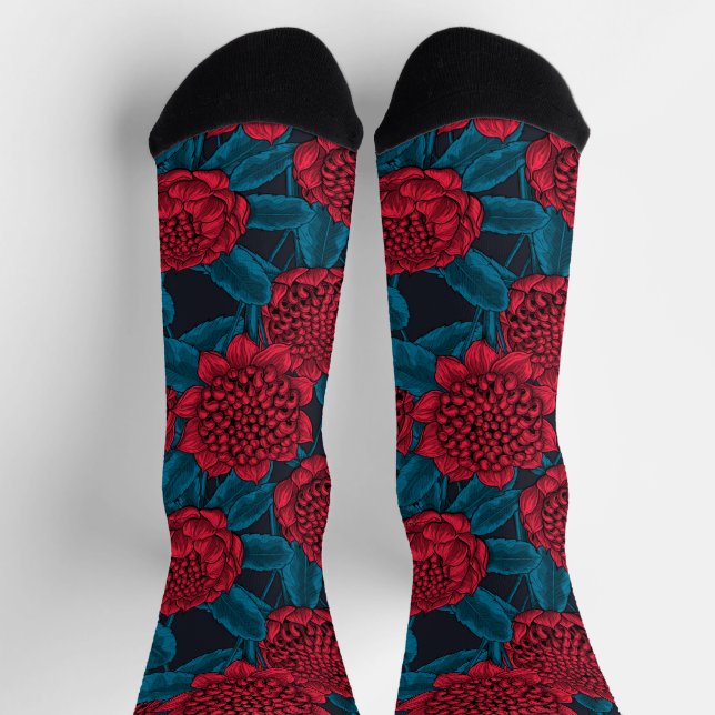 Rote Waratah-Blumen Socken (Oben)
