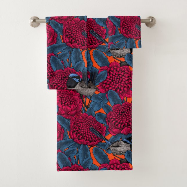 Rote Waratah und Feen Badhandtuch Set (Insitu)
