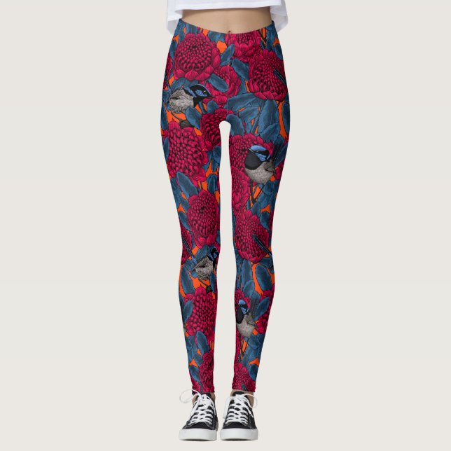 Rote Waratah und Feen Leggings (Vorderseite)