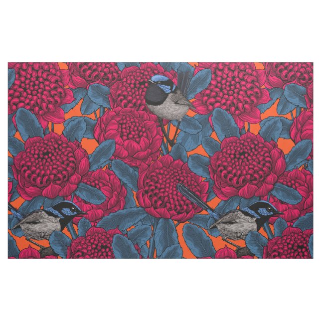 Rote Waratah und Feen Stoff (Fat Quarter (45,7 x 55,9 cm))