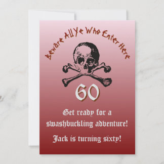 Rote Warnung 60. Geburtstag Totenkopf und Piratens Einladung
