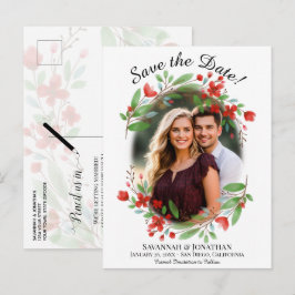 Rote Wasserfarbe Blumenzehen Speichern Sie das Fot Einladungspostkarte