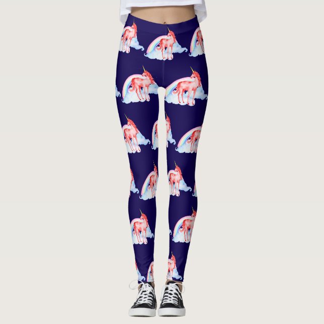 Rote Wasserfarbe Einhorn Leggings (Vorderseite)