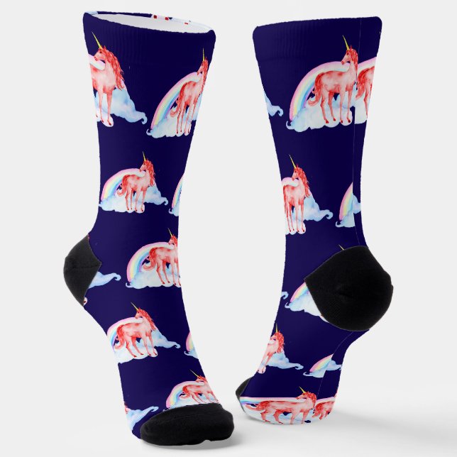 Rote Wasserfarbe Einhorn Premium Crew Socken (Gewinkelt)