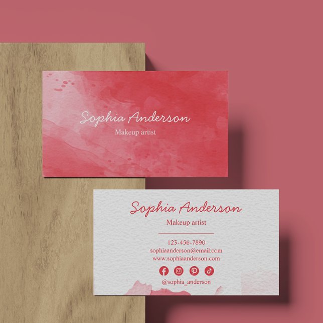 Rote Wasserfarbe Elegante Script Business Card Visitenkarte (Von Creator hochgeladen)