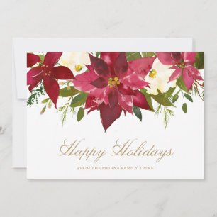 Rote Wasserfarbe-Poinsettie-Floral-elegante Weihna Feiertagskarte