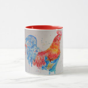 Rote Wasserfarbe Rooster Gute Morgensonne Tasse