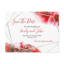 Rote Wasserfarbe/Silber Geometrisch/Save the Date