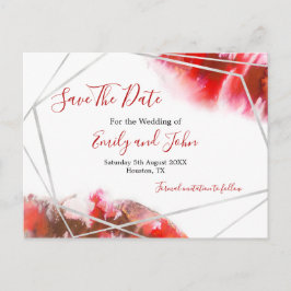Rote Wasserfarbe/Silber Geometrisch/Save the Date Postkarte