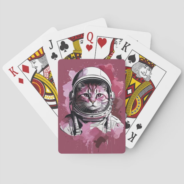 Rote Wasserfarben-Astronautenkatze Spielkarten (Rückseite)