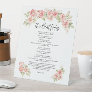 Röte-Wasserfarben-Blumen-Seligpreisungen-Schrift Sockelschild