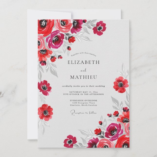 Rote Wasserfarben-Hochzeit mit Esprit Einladung (Vorderseite)