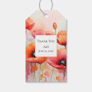Rote Wasserfarben-Poppies bei einer Feldhochzeit Geschenkanhänger