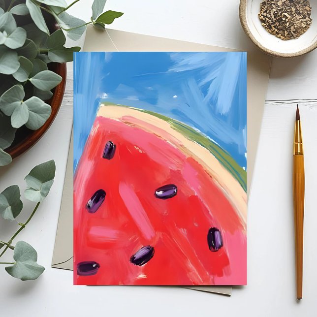 Rote Wassermelone | Aquarell-Fruchtmalerei Postkarte (Von Creator hochgeladen)