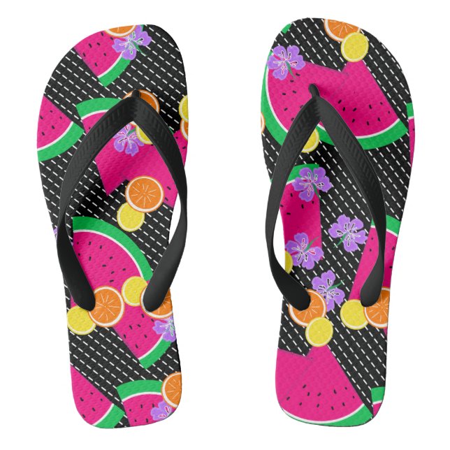 Rote Wassermelone Gelbe Zitronen Tropisch Flip Flops (Fußbett)