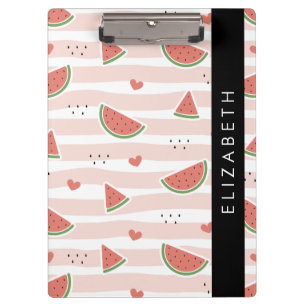 Rote Wassermelonen, Herz, Streifen, Ihr Name Klemmbrett