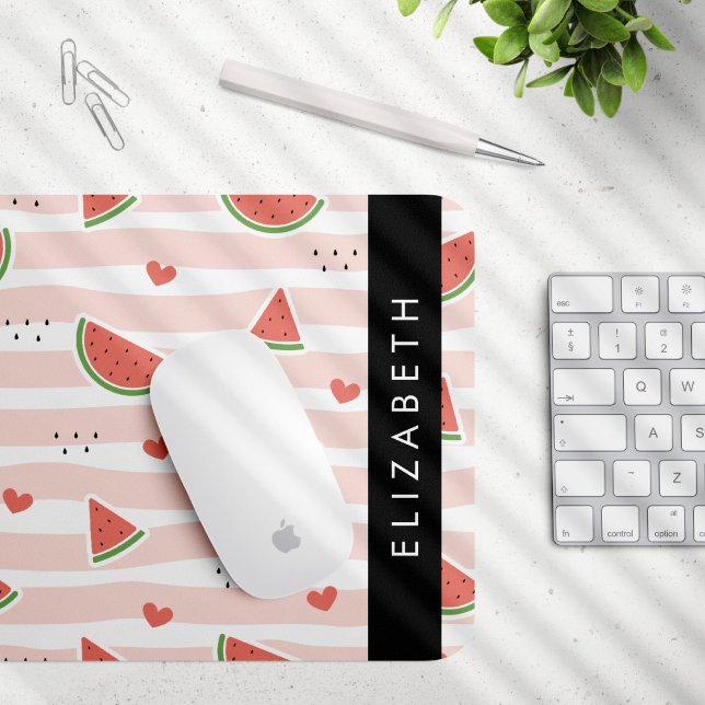 Rote Wassermelonen, Herz, Streifen, Ihr Name Mousepad (Von Creator hochgeladen)