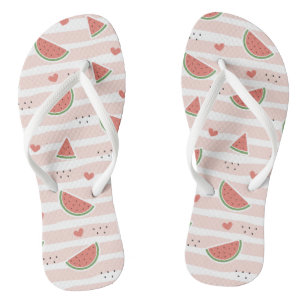Rote Wassermelonen, Herz, Streifen, Sommermuster Flip Flops