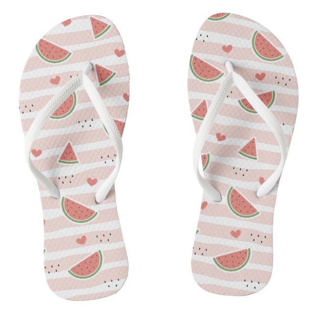 Rote Wassermelonen, Herz, Streifen, Sommermuster Flip Flops (Fußbett)