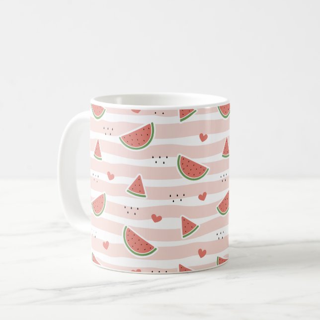 Rote Wassermelonen, Herz, Streifen, Sommermuster Kaffeetasse (Vorderseite Links)