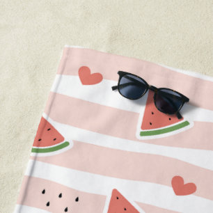 Rote Wassermelonen, Herz, Streifen, Sommermuster Strandtuch