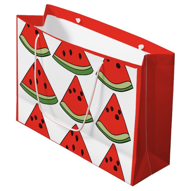 Rote Wassermelonen Scheiben Große Geschenktüte (Vorderseite Schrägansicht)
