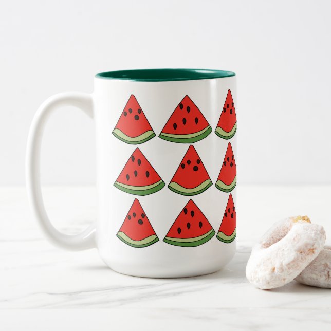 Rote Wassermelonen Scheiben  Zweifarbige Tasse (Mit Donut)