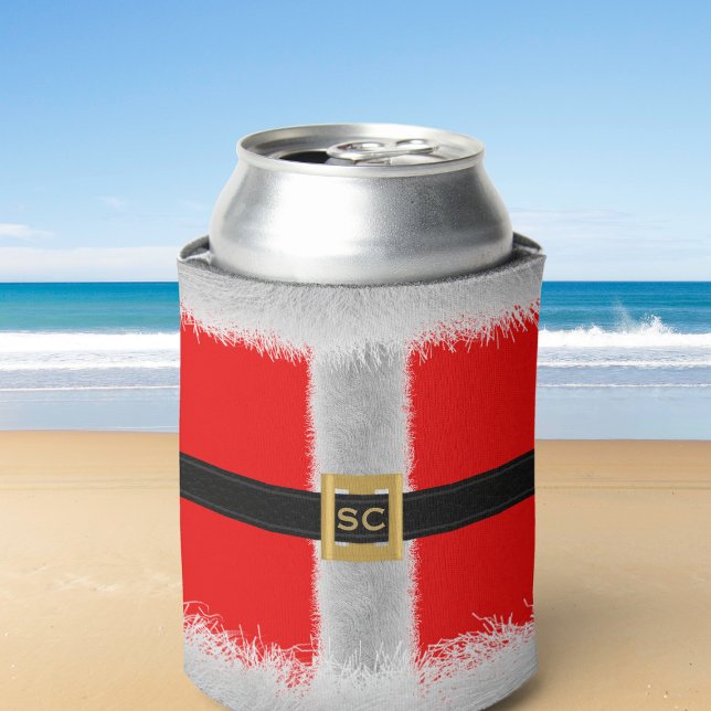 Rote Weihnachten im Juli Santa Party Can Cooler Dosenkühler (Just add your initials! Perfect can cooler for your Christmas in July Santa Party)