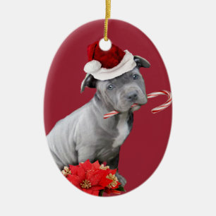 Rote Weihnachtenpitbull Welpenverzierung Keramik Ornament