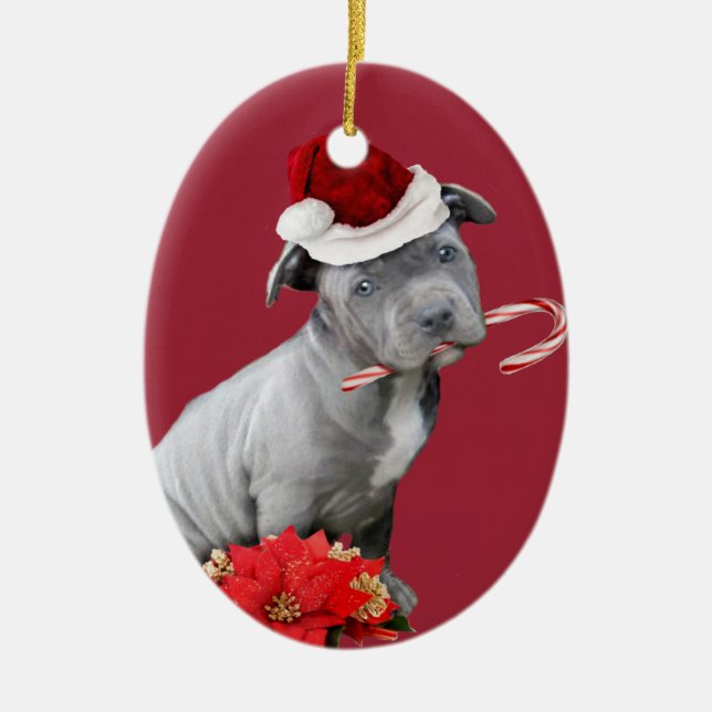 Rote Weihnachtenpitbull Welpenverzierung Keramik Ornament (Vorne)