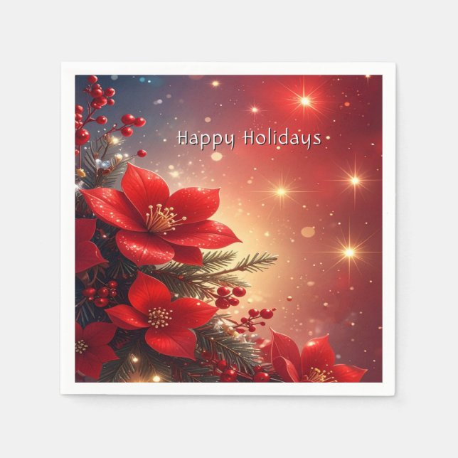 Rote Weihnachts-Blumen-Feiertagsserviette Serviette (Vorderseite)
