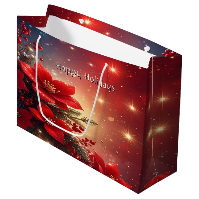 Rote Weihnachts-Blumen-Geschenktasche Große Geschenktüte (Vorderseite Schrägansicht)
