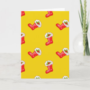 Rote Weihnachts-Strümpfe in Gelb Feiertagskarte