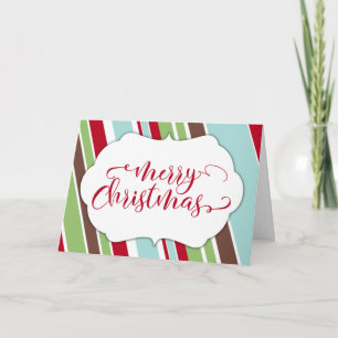 Rote Weihnachts-Typografie mit diagonalen Streifen Feiertagskarte