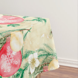 Rote Weihnachtsbälle Gold Streifen Weiße Blume Tischdecke