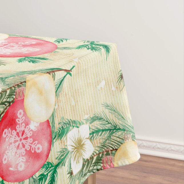 Rote Weihnachtsbälle Gold Streifen Weiße Blume Tischdecke (Beispiel)