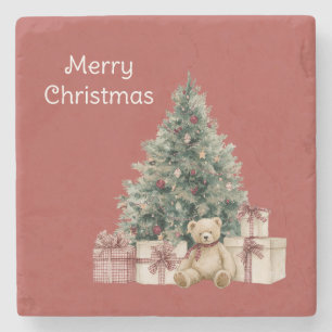 Rote Weihnachtsbaum-Geschenke Teddybär Steinuntersetzer