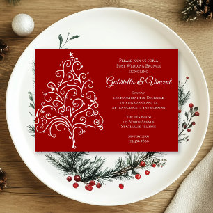 Rote Weihnachtsbaum-Winter-Hochzeitsbrunch Einladung