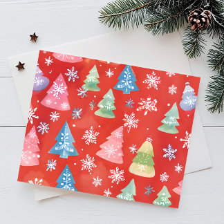 Rote Weihnachtsbäume Aquarell Feiertagspostkarte