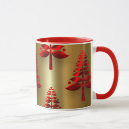 Rote Weihnachtsbaumen auf Gold Tasse