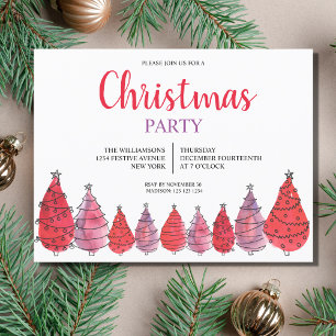 Rote Weihnachtsbaumen Party Einladung Postkarte