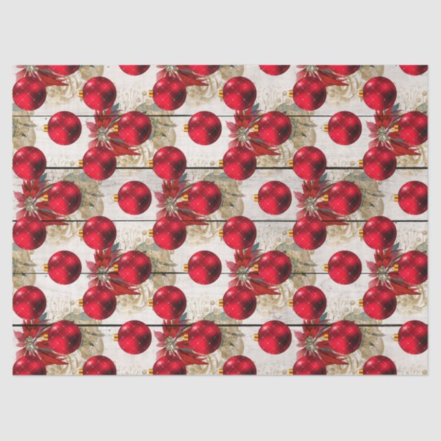 Rote Weihnachtsbaumschmuck auf Holzdekoupage Seidenpapier (Vorderseite)